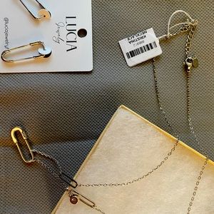 Lucia “Kristina” Silver Paper Clip Necklace & Earrings Set